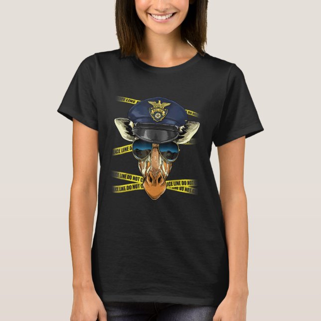 Police Officer Giraffe PD Cop Crime Scene Giraffe T-Shirt (Front)