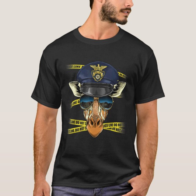 Police Officer Giraffe PD Cop Crime Scene Giraffe T-Shirt (Front)