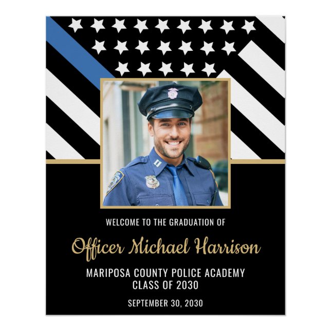 Police Officer Graduation Blue Line Photo Welcome Poster (Front)