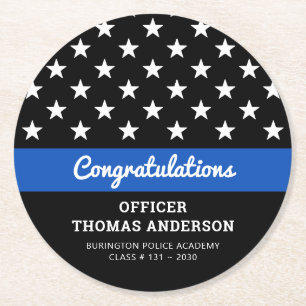Police Officer Graduation Thin Blue Line Party Round Paper Coaster