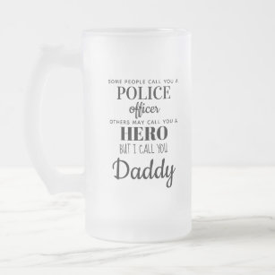 Police Officer Hero Daddy Fathers Day Photo Frosted Glass Beer Mug