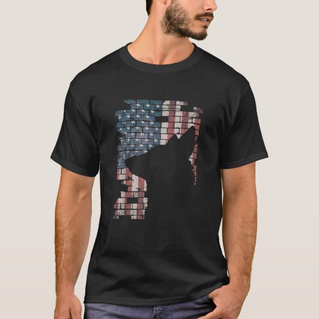 Police Officer K9 Dog Shep PD American Flag Silhou T-Shirt (Front)