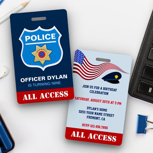 Police Officer Kids Birthday Invitation ID Card Badge (Creator Uploaded)