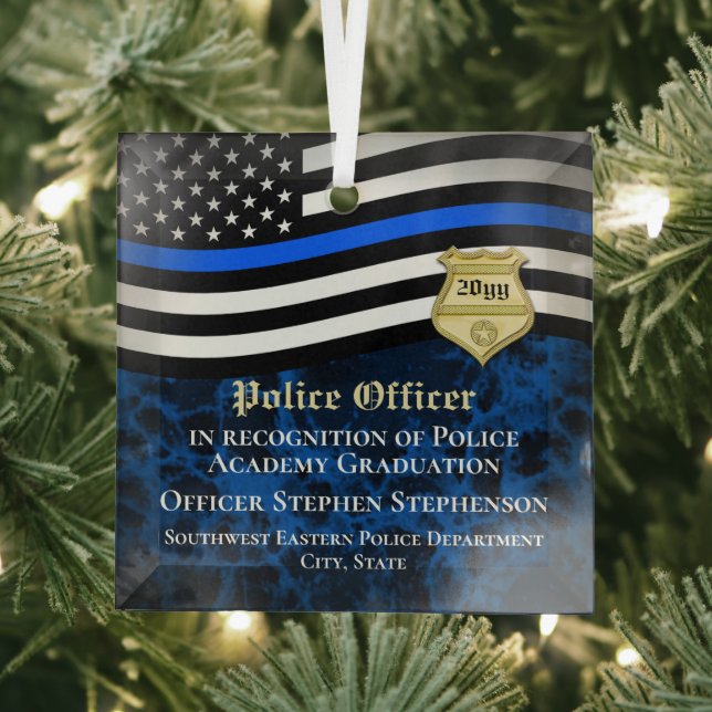 Police Officer Law Enforcement Custom Graduation Glass Ornament (Insitu)