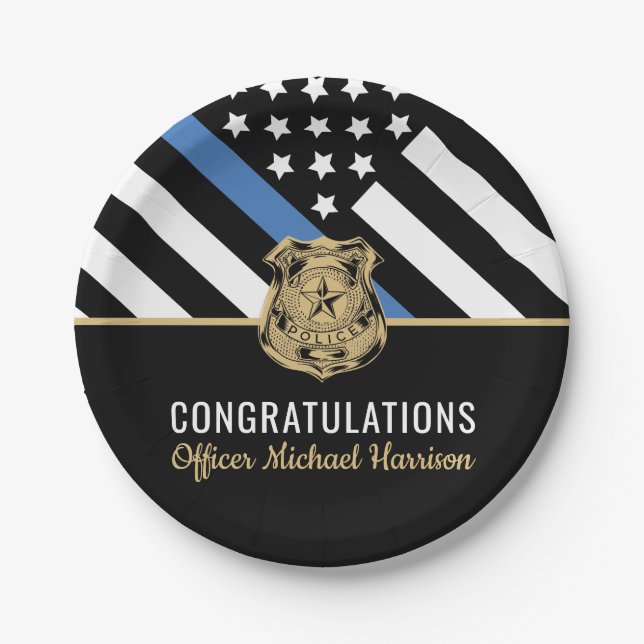 Police Officer Law Enforcement Graduation Paper Plate (Front)