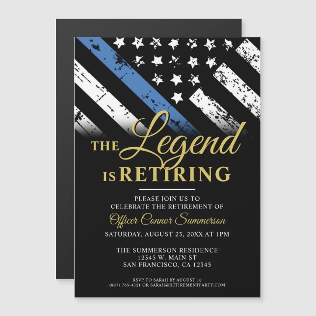 Police Officer Law Enforcement Retirement Party Magnetic Invitation (Front/Back)