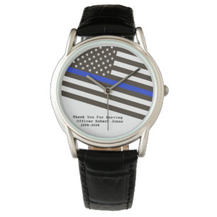 *~* Police Officer Man Thin Blue Line Flag Men Watch