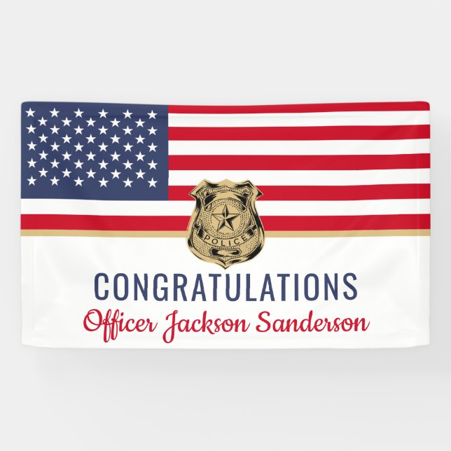 Police Officer Military Retirement American Flag Banner (Horizontal)