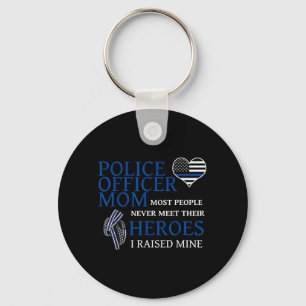 Police Officer Mom - Thin Blue Line Family Keychain