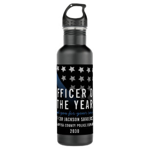 Police Officer of the Year Blue Line Flag 710 Ml Water Bottle