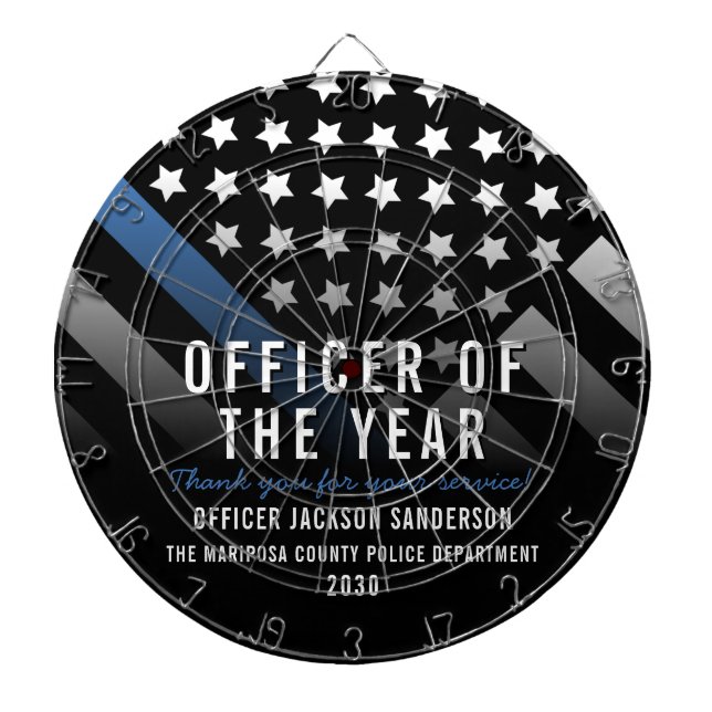 Police Officer of the Year Blue Line Flag Dartboard (Front)