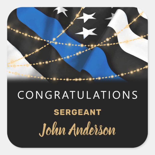 Police Officer Party Blue Gold Congratulations Square Sticker (Front)