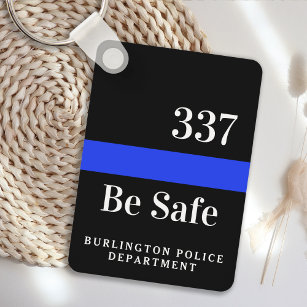 Police Officer Personalized Badge # Thin Blue Line Keychain