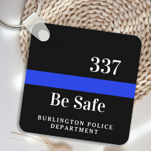 Police Officer Personalized Dept Thin Blue Line Keychain