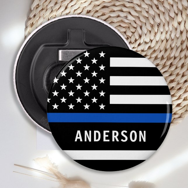 Police Officer Personalized Modern Thin Blue Line Bottle Opener (Creator Uploaded)