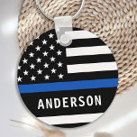 Police Officer Personalized Modern Thin Blue Line Keychain<br><div class="desc">Personalized Thin Blue Line Keychain - American flag in Police Flag colours, modern black blue design . Personalize with Officer's name, or department. This personalized police keychain is perfect for police departments, or as a memorial keepsake. COPYRIGHT © 2020 Judy Burrows, Black Dog Art - All Rights Reserved. Police Officer...</div>