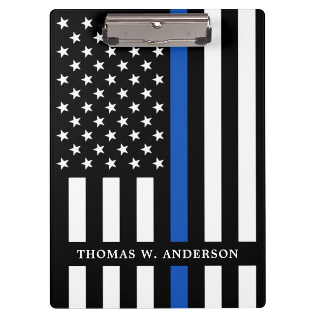 Police Officer Personalized Name Thin Blue Line Clipboard (Front)