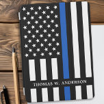 Police Officer Personalized Name Thin Blue Line iPad Air Cover<br><div class="desc">Thin Blue Line iPad Cover - American flag in Police Flag colours, modern black and blue design . Personalize with police officers name. This personalized police officer iPad cover is perfect for police departments and law enforcement officers. COPYRIGHT © 2020 Judy Burrows, Black Dog Art - All Rights Reserved. Police...</div>