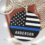 Police Officer Personalized Name Thin Blue Line  Keychain<br><div class="desc">Personalized Thin Blue Line Keychain - American flag in Police Flag colours, modern black blue design . Personalize with Officer's name, or department. This personalized police keychain is perfect for police departments, or as a memorial keepsake. COPYRIGHT © 2020 Judy Burrows, Black Dog Art - All Rights Reserved. Police Officer...</div>