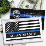 Police Officer Personalized Thin Blue Line  Business Card Holder<br><div class="desc">Thin Blue Line Business Card Case - American flag in Police Flag colours, modern black blue design . Personalize with thin police business card case with police officers name. This personalized police business card holder is perfect for police and law enforcement departments, a wonderful gift for a police retirement, or...</div>