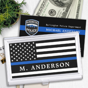 Police Officer Personalized Thin Blue Line  Business Card Holder