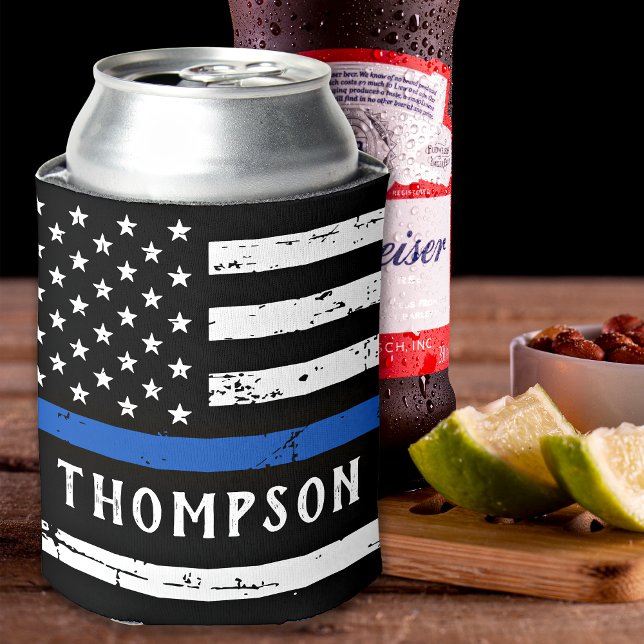 Police Officer Personalized Thin Blue Line Can Cooler (Creator Uploaded)
