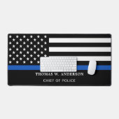 Police Officer Personalized Thin Blue Line Desk Mat (Keyboard & Mouse)
