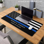 Police Officer Personalized Thin Blue Line Desk Mat<br><div class="desc">Thin Blue Line Police Desk Mat - American flag in Police Flag colours, modern black and blue design . Personalize with police officers name. This personalized police officer desk mat is perfect for police departments and law enforcement officers. COPYRIGHT © 2023 Judy Burrows, Black Dog Art - All Rights Reserved....</div>