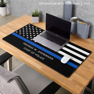 Police Officer Personalized Thin Blue Line Desk Mat