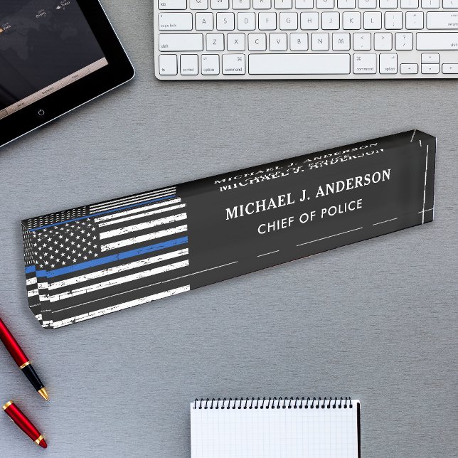 Police Officer Personalized Thin Blue Line Flag Nameplate (Creator Uploaded)