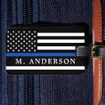 Police Officer Personalized Thin Blue Line Luggage Tag<br><div class="desc">Thin Blue Line Luggage Tag - American flag in Police Flag colours, modern black blue design . Personalize with police officer name or family name. This personalized police officer luggage tag is perfect for police and law enforcement families and all those who support them . COPYRIGHT © 2020 Judy Burrows,...</div>