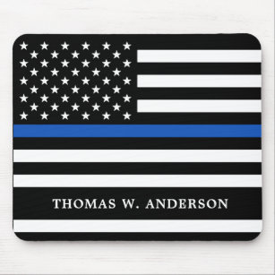 Police Officer Personalized Thin Blue Line Mouse Pad