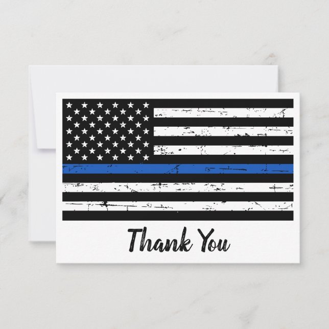 Police Officer Personalized Thin Blue Line Thank You Card (Front)