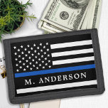 Police Officer Personalized Thin Blue Line Trifold Wallet<br><div class="desc">Thin Blue Line Wallet - American flag in Police Flag colours, modern black blue design . Personalize with police officer name. This personalized police wallet is perfect for police and law enforcement families and all those who support them. A wonderful police retirement or law enforcement graduation gift. COPYRIGHT © 2020...</div>