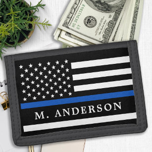 Police Officer Personalized Thin Blue Line Trifold Wallet