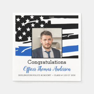 Police Officer Photo Thin Blue Line Graduation Napkin