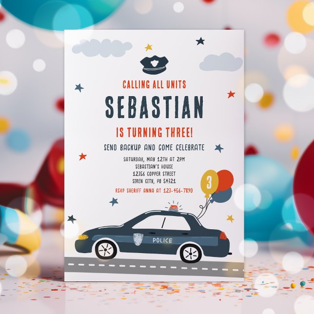 Police Officer Policeman Cop Car Birthday Party Invitation (Creator Uploaded)