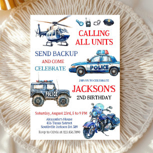 Police Officer Policeman Kids Birthday Invitation