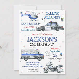 Police Officer Policeman Kids Birthday Invitation