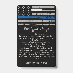 Police Officer Prayer Card Thin Blue Line Badge