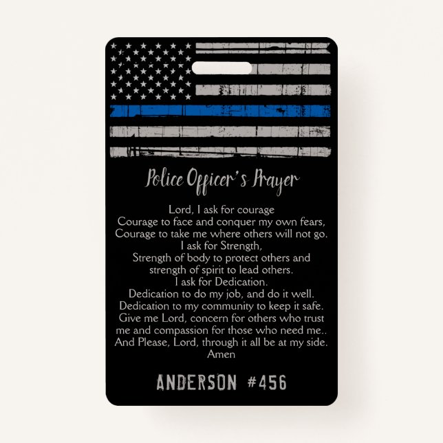 Police Officer Prayer Card Thin Blue Line Badge (Front)