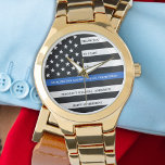 Police Officer Retirement Custom Thin Blue Line  Watch<br><div class="desc">Celebrate and show your appreciation to an outstanding Police Officer with this Thin Blue Line Retirement or Anniversary Police Pocket Watch - American flag design in Police Flag colours in a modern black an blue design . Perfect for service awards and Police Retirement gifts and law enforcement retirement. Personalize this...</div>
