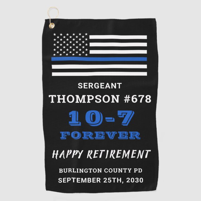 Police Officer Retirement Gift Thin Blue Line Golf Towel (Front)