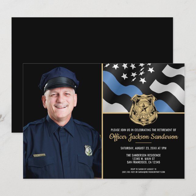 Police Officer Retirement Law Enforcement Photo Invitation (Front/Back)