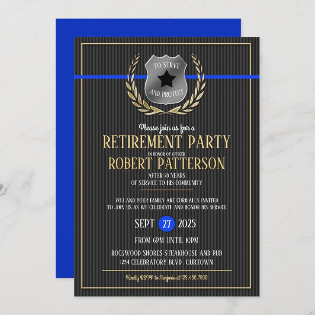 Police Officer Retirement Party Invitations (Front/Back)