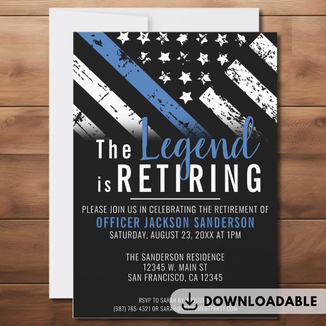 Police Officer Retirement Party Law Enforcement Invitation (Police Retirement Thin Blue Line Law Enforcement Party Invitation)