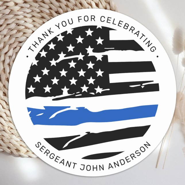 Police Officer Retirement Party Thin Blue Line  Classic Round Sticker (Creator Uploaded)