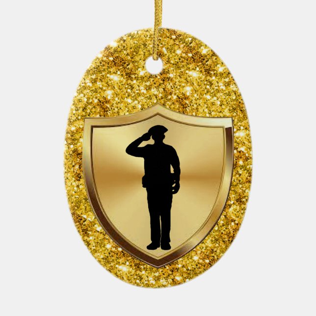 Police Officer Saluting Christmas Ornament (Front)