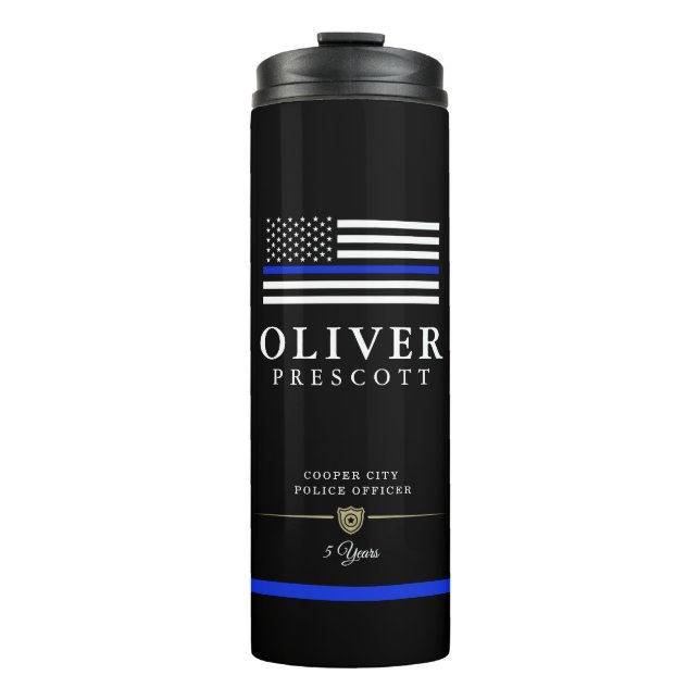 Police Officer | Service Anniversary Black Thermal Tumbler (Front)