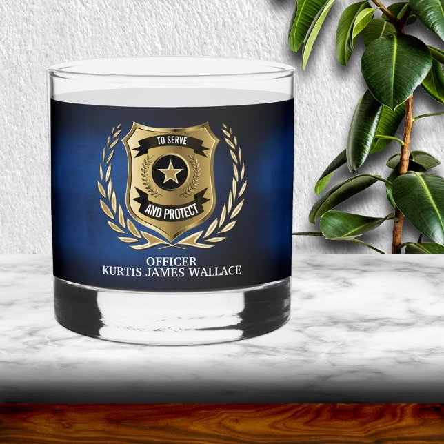 Police Officer Shield Personalized Rocks Glass (Creator Uploaded)